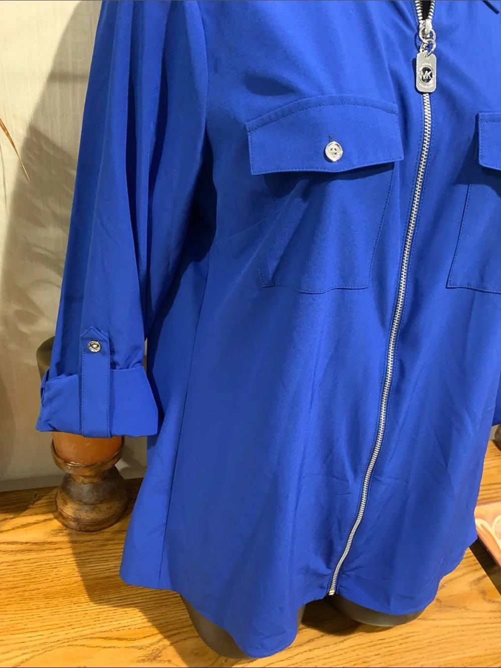 Michael Kors Royal Blue Zip-Front Button Down Shirt